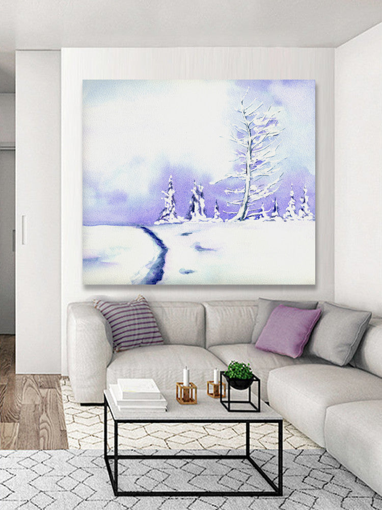 Watercolor Painting - Crystal Mountain Winter Landscape Art Print Brazen Design Studio Lavender
