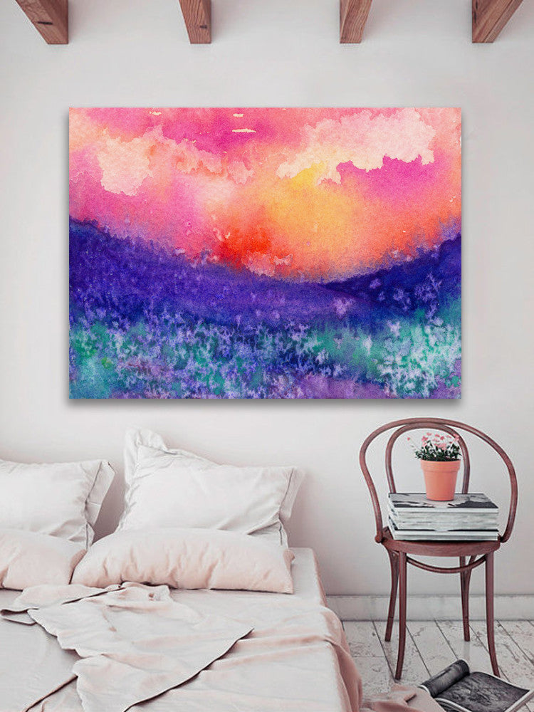 Watercolor Landscape Painting - Lupin Valley Landscape Scenic Art Print Brazen Design Studio Dark Slate Blue