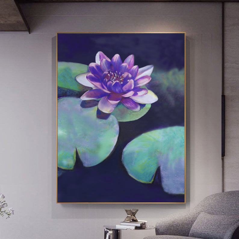 Water Lily Pad Pastel Drawing - Lotus Floral Zen Art Print Brazen Design Studio Cadet Blue