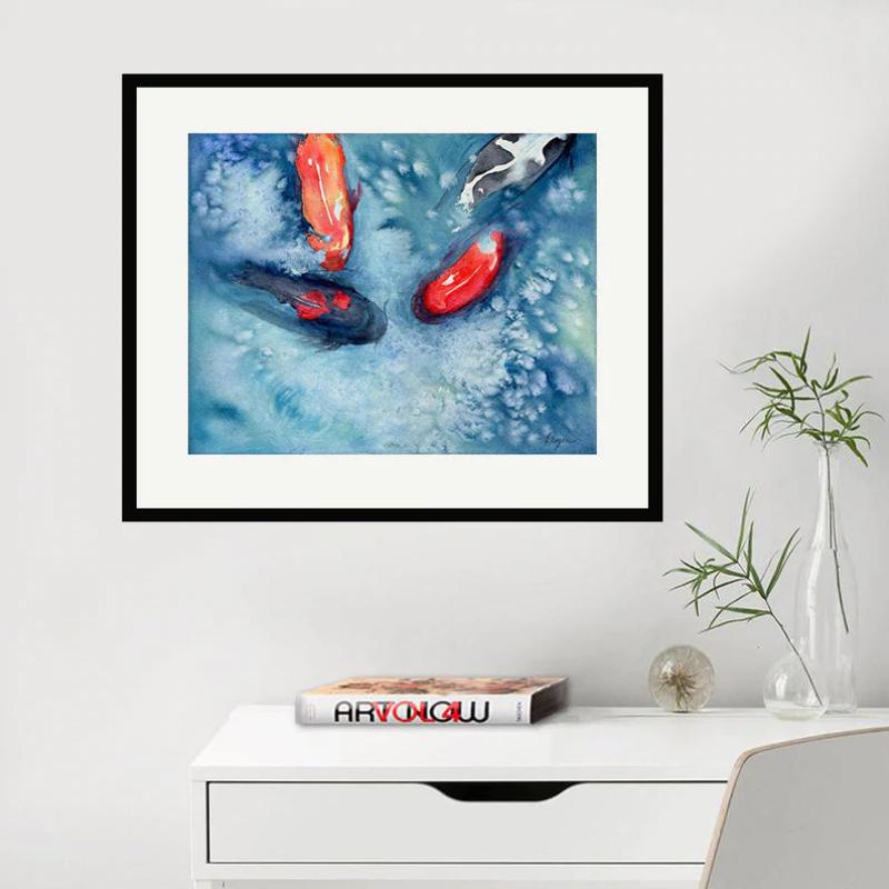 River Waltz - Koi Watercolor Painting Brazen Edwards Light Gray