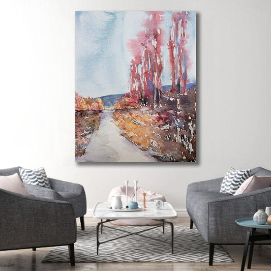 Wanderlust Watercolour Landscape Painting - Scenic Art Print Brazen Design Studio Rosy Brown