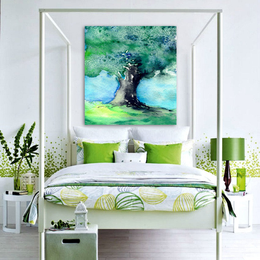 Woodland Oak Tree Nature Watercolor Painting Art Print Brazen Design Studio Yellow Green
