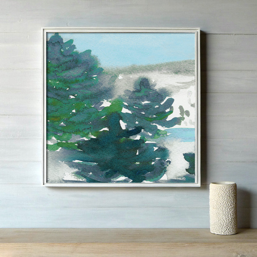 Watercolor Tree Art Painting - Winter's Tale Mountain Landscape Scenic Art Print Brazen Design Studio Dark Slate Gray