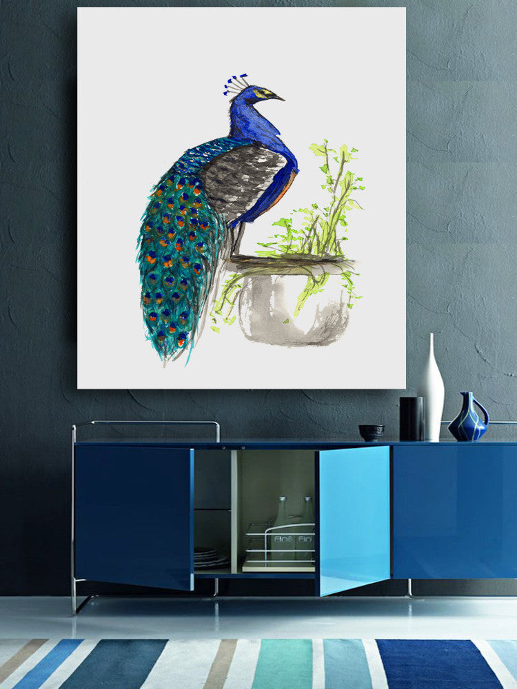 Watercolor Ink Painting - Peacock Bird Sumi-e - Japanese Brush Painting - Art Print Brazen Design Studio Lavender