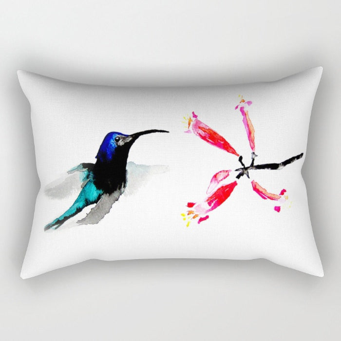 Decorative Pillow Cover - Hummingbird Floral - Throw Pillow Cushion - Fine Art Home Decor Brazen Design Studio Firebrick