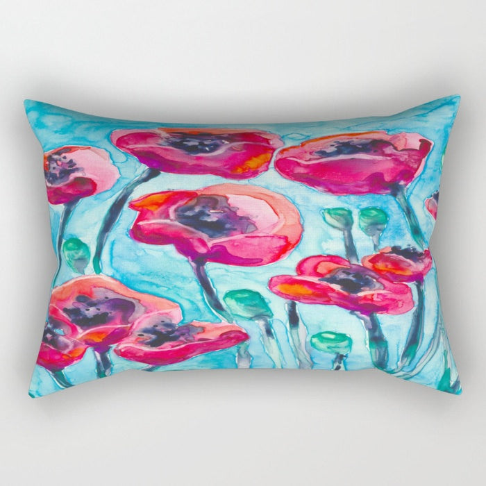 Decorative Pillow Cover - Floral Poppy Sky - Floral Throw Pillow Cushion - Fine Art Home Decor Brazen Design Studio Violet Red