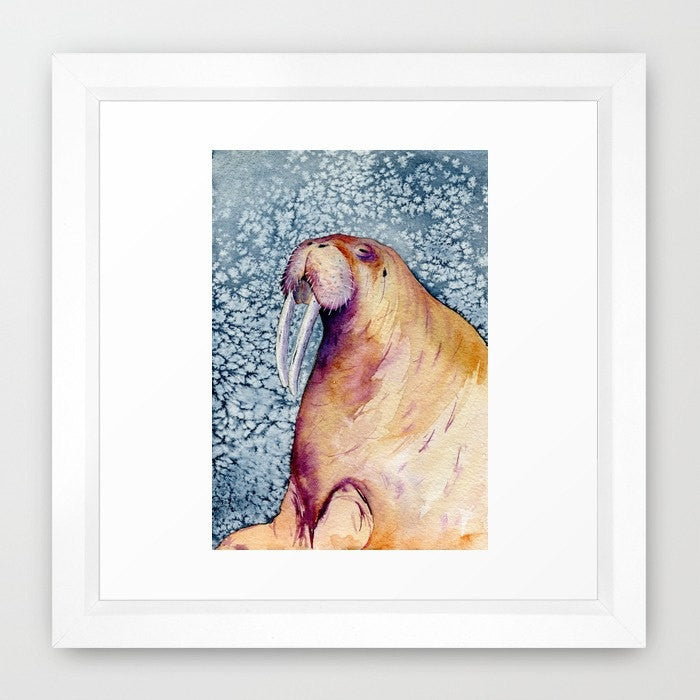 Walrus Watercolor Painting - Wildlife Marine Mammal - Art Print Brazen Design Studio Tan