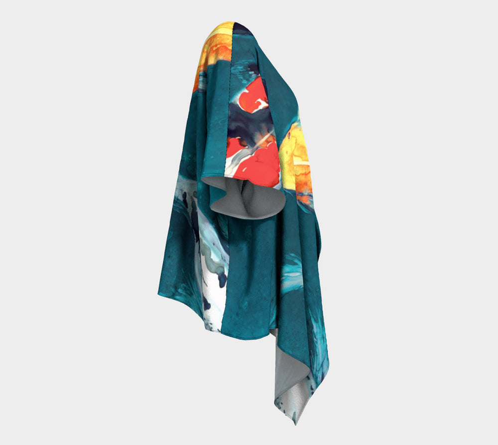 Draped Kimono - Koi Fish Watercolour Painting - Designer Clothing Brazen Design Studio Dark Slate Gray