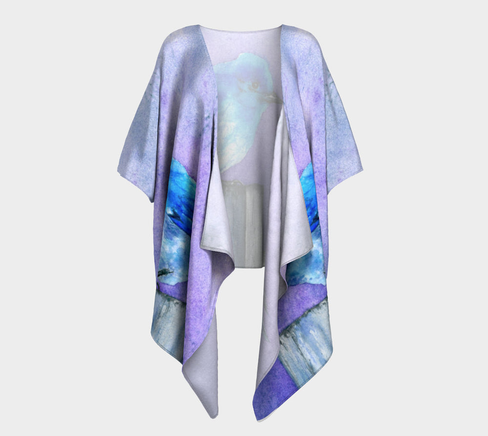 Draped Kimono - Bluebird Watercolour Painting - Designer Clothing Brazen Design Studio Light Steel Blue