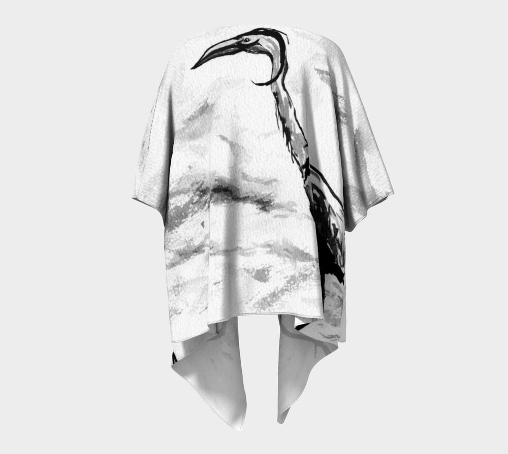 Draped Kimono - Crane Watercolour Painting - Designer Clothing Brazen Design Studio Dark Gray
