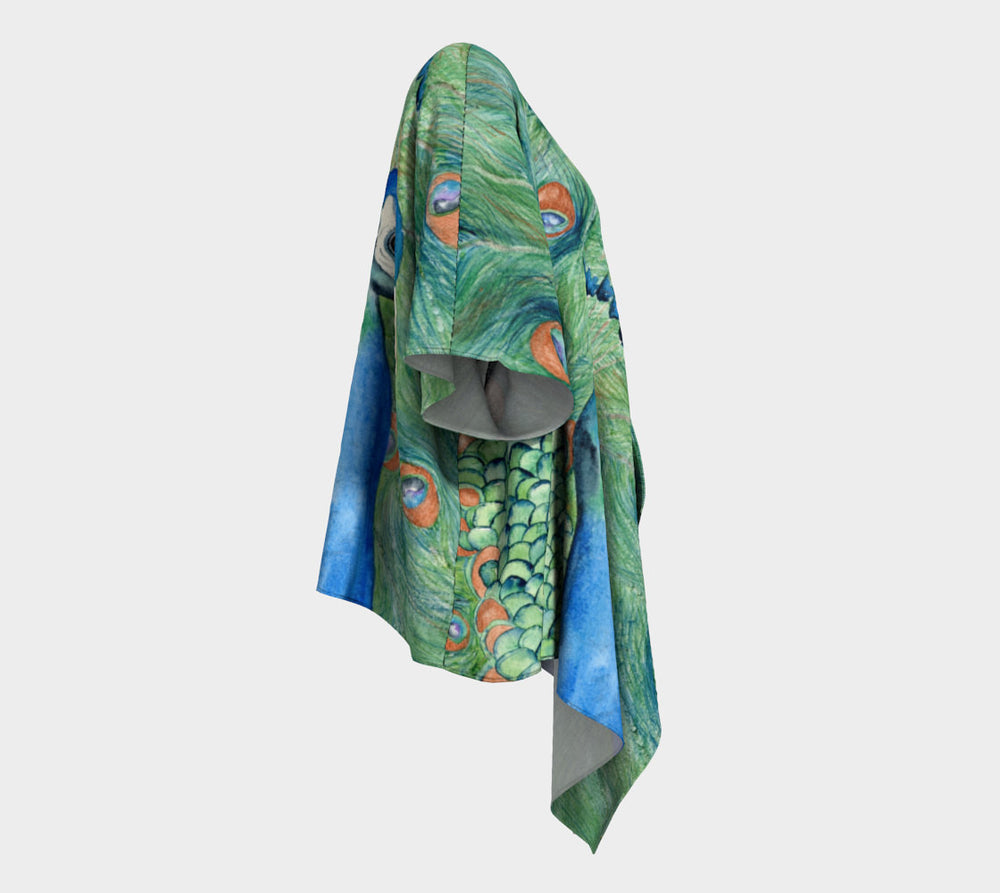 Draped Kimono - Peacock Watercolour Painting - Designer Clothing Brazen Design Studio Dim Gray