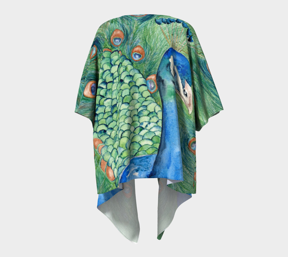 Draped Kimono - Peacock Watercolour Painting - Designer Clothing Brazen Design Studio Dark Sea Green