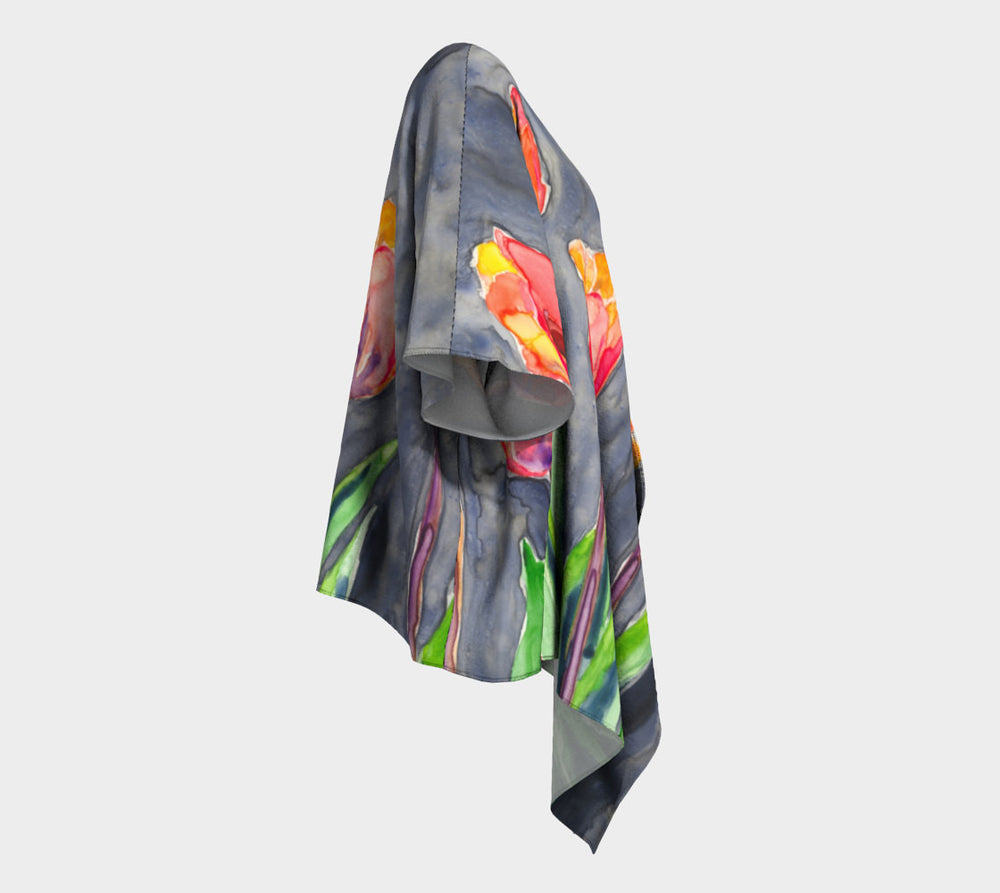 Draped Kimono - Tulips Watercolour Painting - Designer Clothing Brazen Design Studio Dim Gray