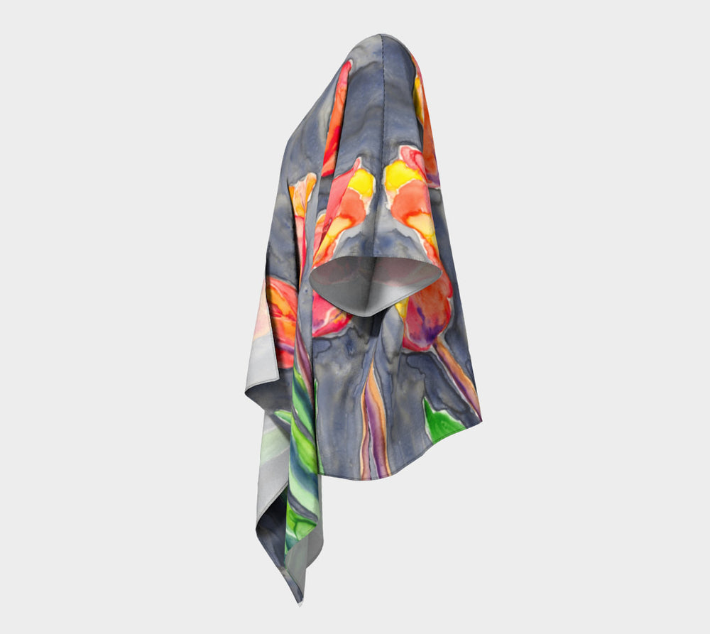 Draped Kimono - Tulips Watercolour Painting - Designer Clothing Brazen Design Studio Slate Gray