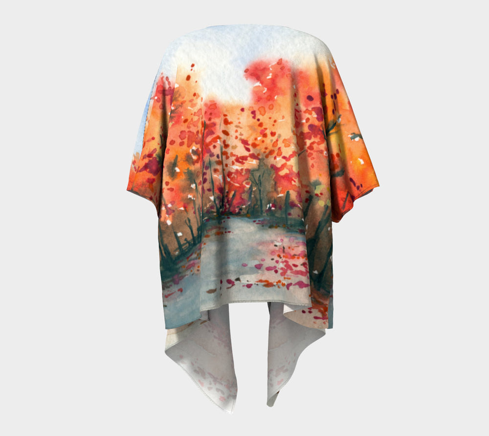 Draped Kimono - Autumn Landscape Watercolour Painting - Designer Clothing Brazen Design Studio Salmon