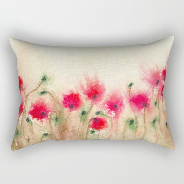 Decorative Floral Pillow Cover - Field of Poppies - Throw Pillow Cushion - Fine Art Home Decor Brazen Design Studio Maroon