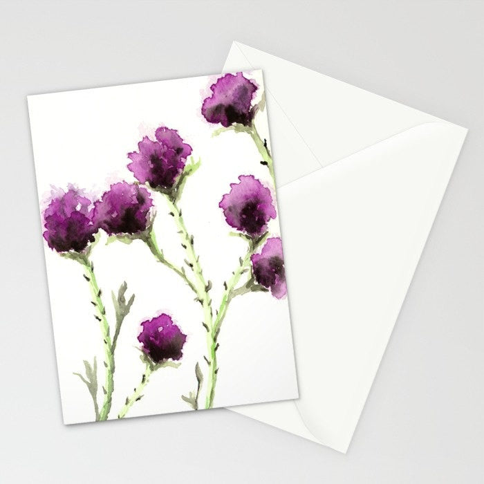 Mauve Milk Thistle Floral Sumi-e Art Card Brazen Design Studio White Smoke