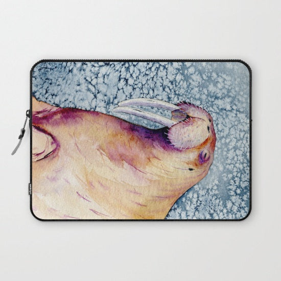 Scenic Macbook Pro Laptop Case - Artistic Printed Fabric Laptop Sleeve - Walrus Painting Brazen Design Studio Tan