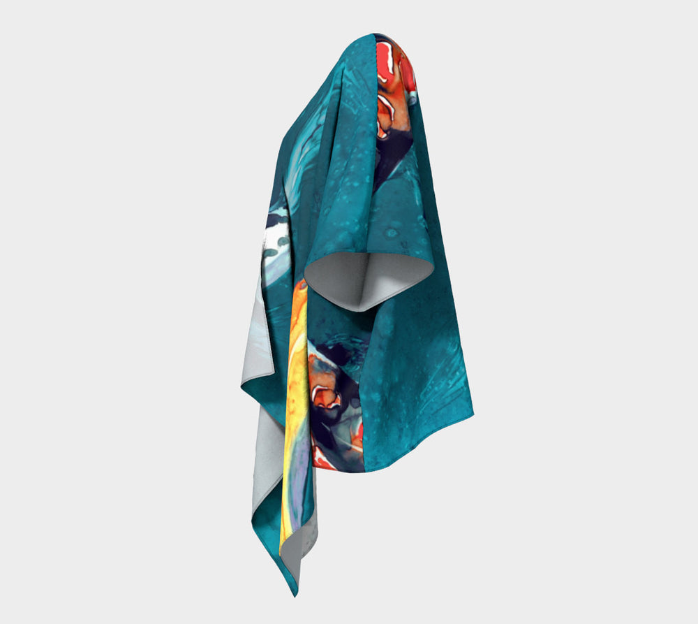 Draped Kimono - Koi Fish Watercolour Painting - Designer Clothing Brazen Design Studio Dark Slate Gray