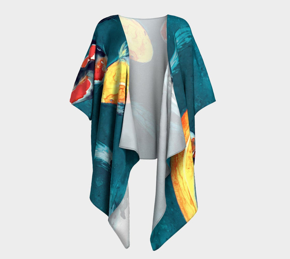 Draped Kimono - Koi Fish Watercolour Painting - Designer Clothing Brazen Design Studio Dark Slate Gray