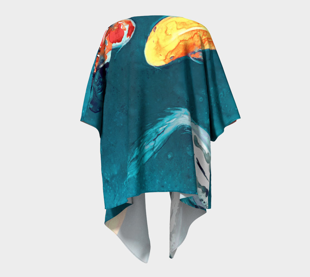 Draped Kimono - Koi Fish Watercolour Painting - Designer Clothing Brazen Design Studio Dark Slate Gray