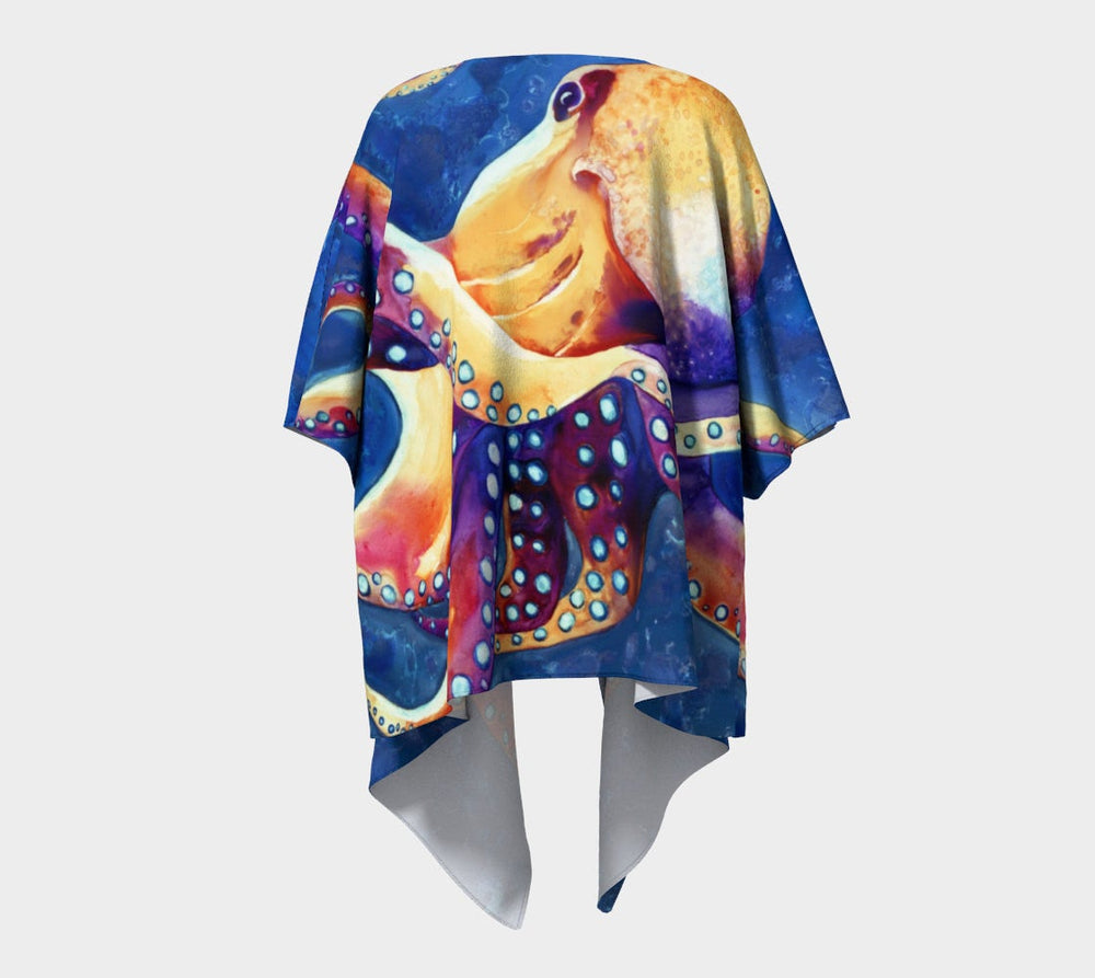 Draped Kimono - Octopus Watercolour Painting - Designer Clothing Brazen Design Studio Midnight Blue