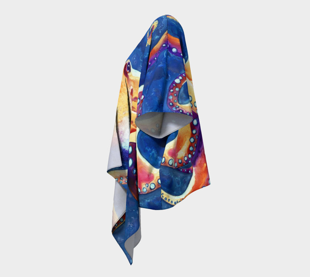 Draped Kimono - Octopus Watercolour Painting - Designer Clothing Brazen Design Studio Dark Slate Blue