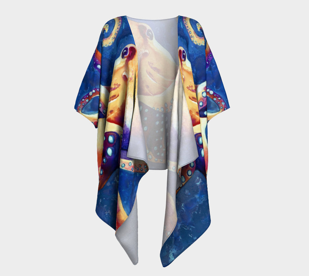 Draped Kimono - Octopus Watercolour Painting - Designer Clothing Brazen Design Studio Gray