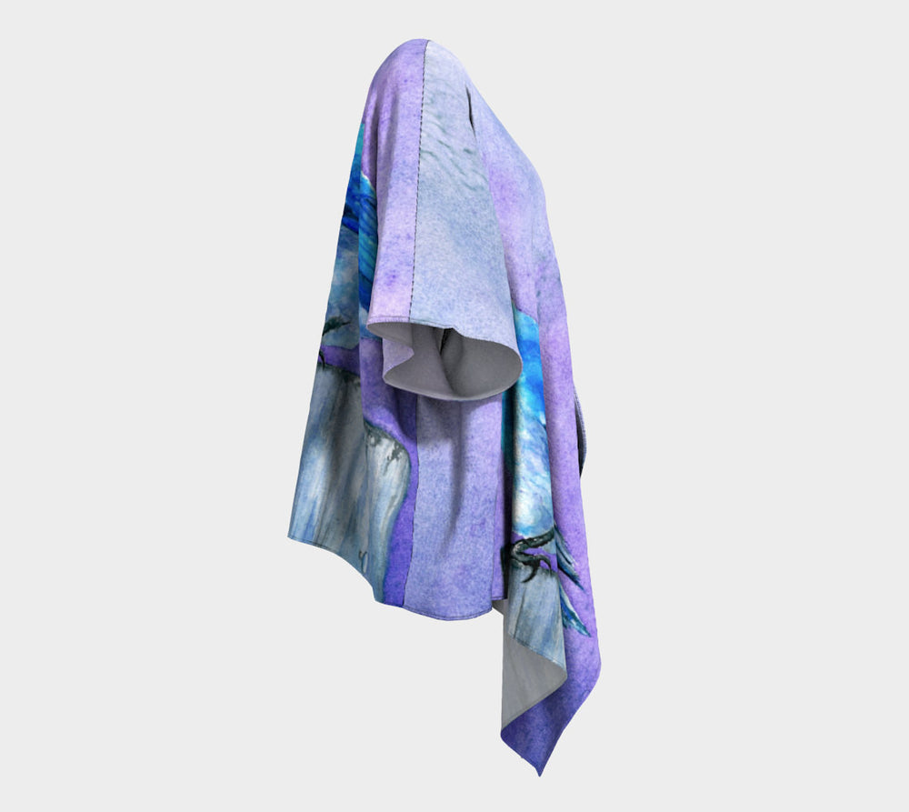 Draped Kimono - Bluebird Watercolour Painting - Designer Clothing Brazen Design Studio Medium Purple