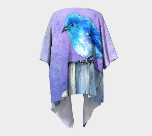 Draped Kimono - Bluebird Watercolour Painting - Designer Clothing Brazen Design Studio Medium Purple