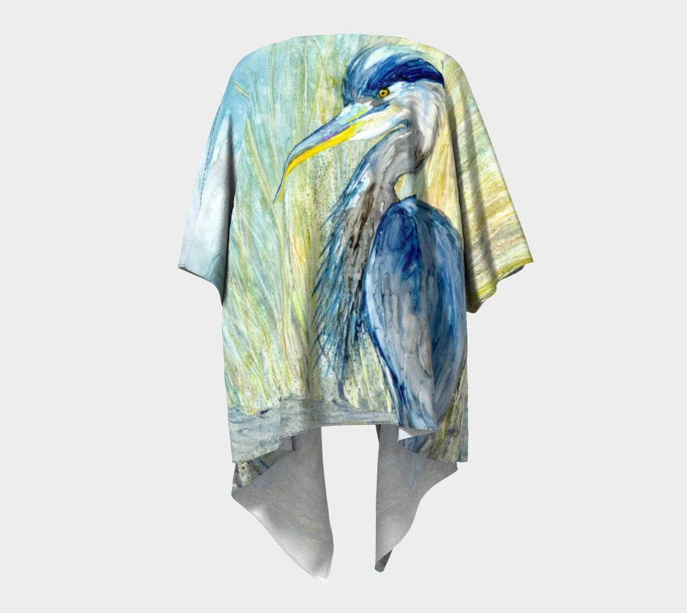Draped Kimono - Heron Watercolour Painting - Designer Clothing Brazen Design Studio Gray