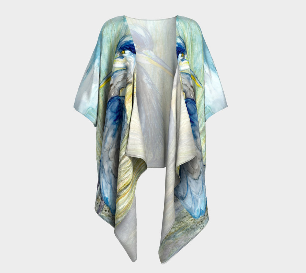 Draped Kimono - Heron Watercolour Painting - Designer Clothing Brazen Design Studio Dark Gray