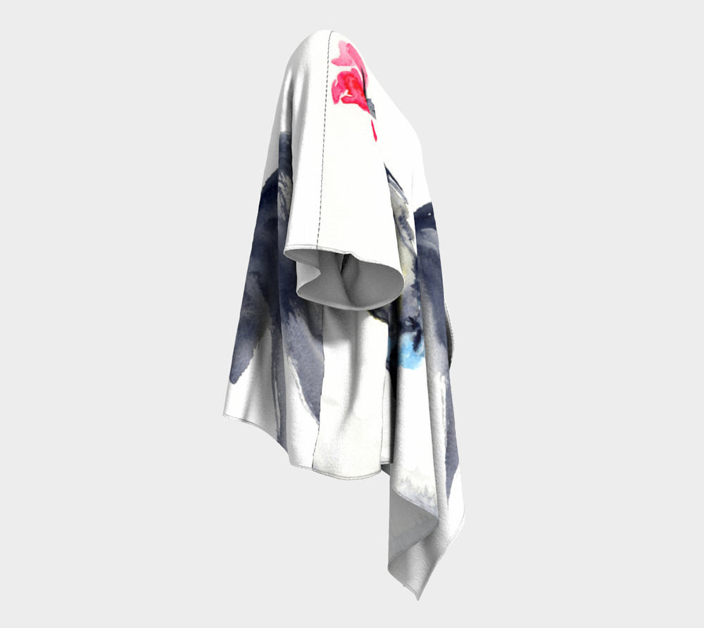 Draped Kimono - Rooster Watercolour Painting - Designer Clothing Brazen Design Studio Slate Gray