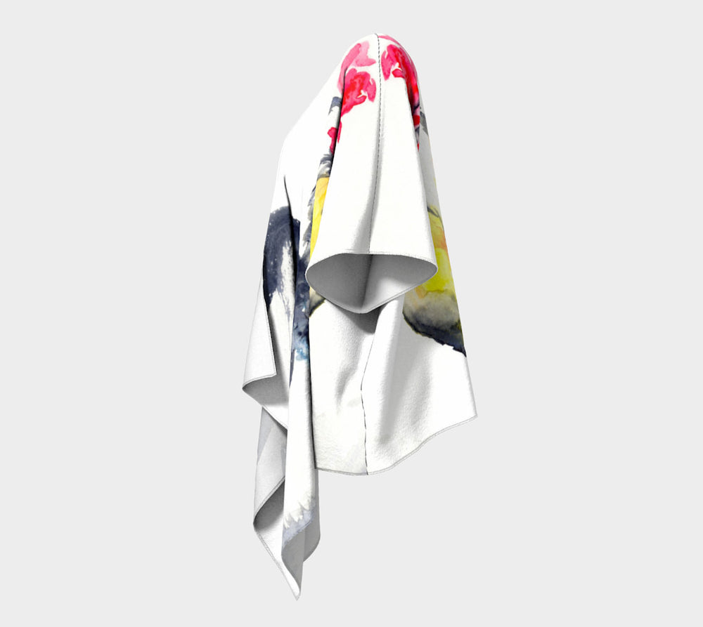 Draped Kimono - Rooster Watercolour Painting - Designer Clothing Brazen Design Studio White Smoke