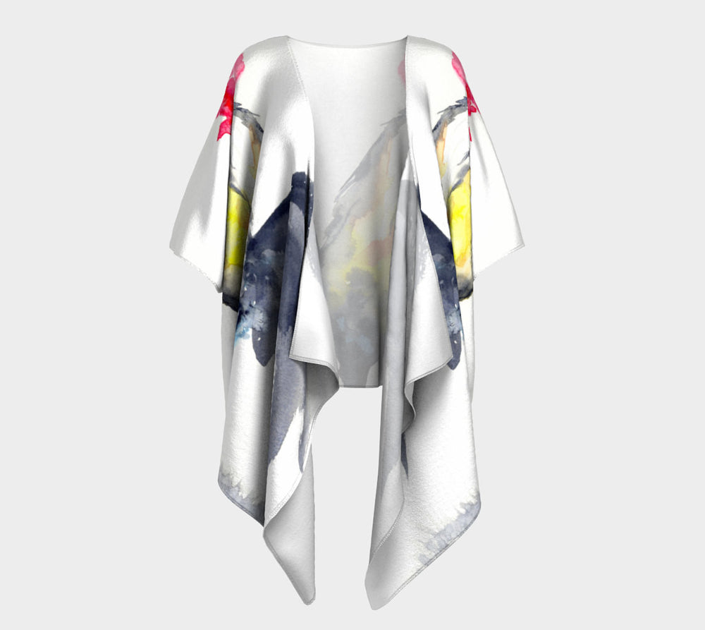 Draped Kimono - Rooster Watercolour Painting - Designer Clothing Brazen Design Studio Dark Gray