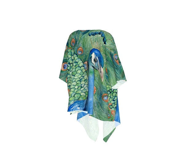 Draped Kimono - Peacock Watercolour Painting - Designer Clothing Brazen Design Studio Dim Gray