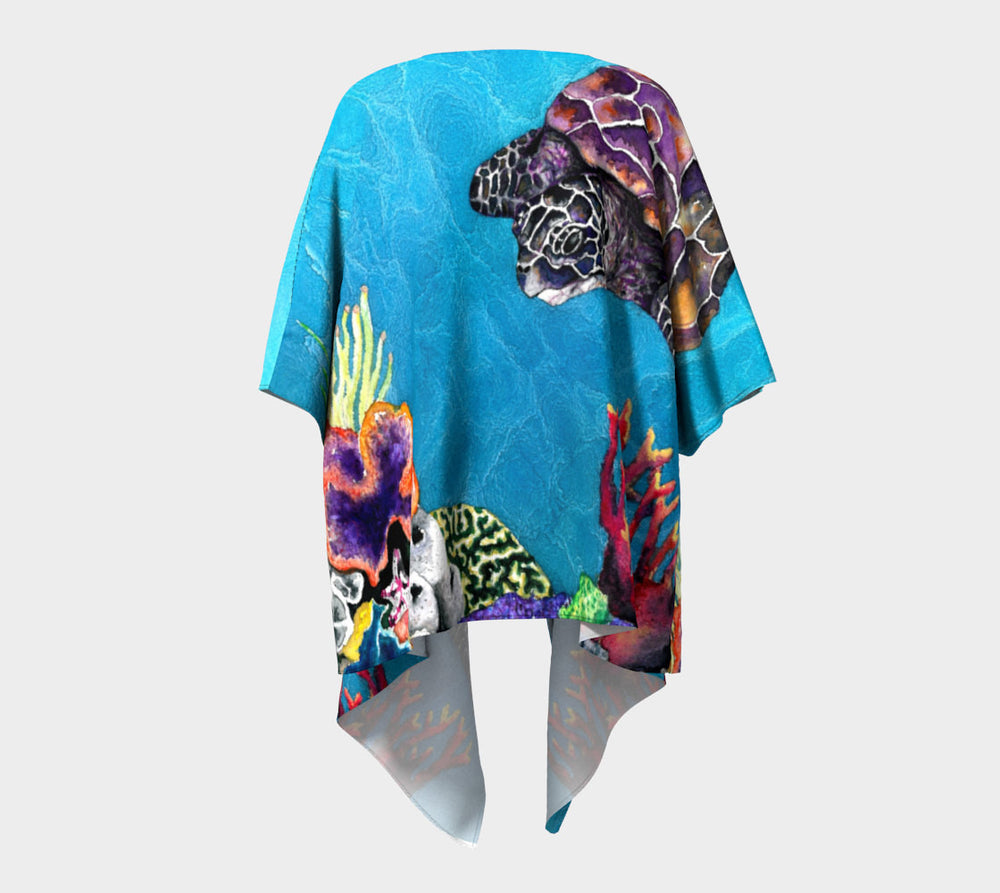 Draped Kimono - Sea Turtle Watercolour Painting - Designer Clothing Brazen Design Studio Light Sea Green