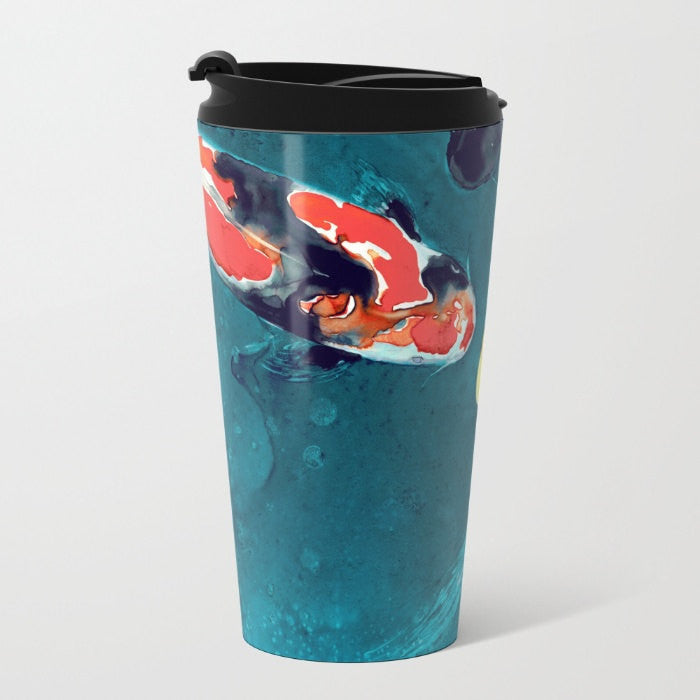 Travel Mug - Ceramic or Metal Coffee Cup - Koi Painting - Artistic Hot Cold  - Stainless Steel Metal Coffee Cup Brazen Design Studio Dark Slate Gray