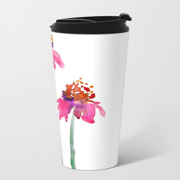 Travel Mug - Ceramic or Metal Coffee Cup - Echinacea  - Stainless Steel Metal Coffee Cup Brazen Design Studio Pale Violet Red