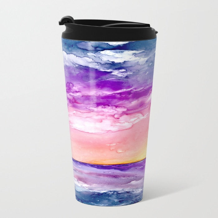 Travel Mug - Ceramic or Metal Coffee Cup - Ocean Sunset  - Stainless Steel Metal Coffee Cup Brazen Design Studio Orchid