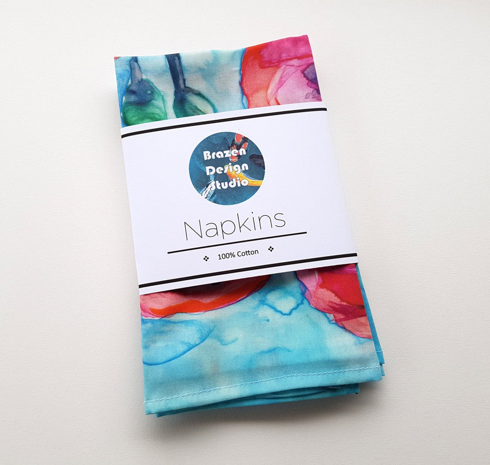 Large Cloth Napkins - Poppies Painting - Fine Dining Textiles Brazen Design Studio Sky Blue