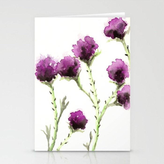 Mauve Milk Thistle Floral Sumi-e Art Card Brazen Design Studio Rosy Brown
