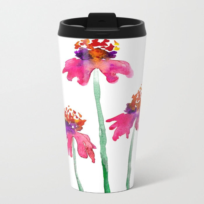 Travel Mug - Ceramic or Metal Coffee Cup - Echinacea  - Stainless Steel Metal Coffee Cup Brazen Design Studio Violet Red