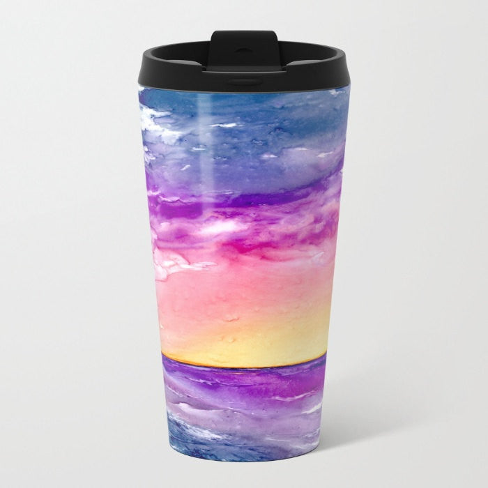 Travel Mug - Ceramic or Metal Coffee Cup - Ocean Sunset  - Stainless Steel Metal Coffee Cup Brazen Design Studio Light Pink