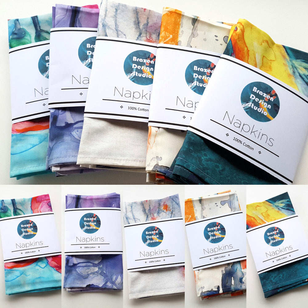 Large Cloth Napkins - Custom Painting - Fine Dining Textiles Brazen Design Studio White Smoke