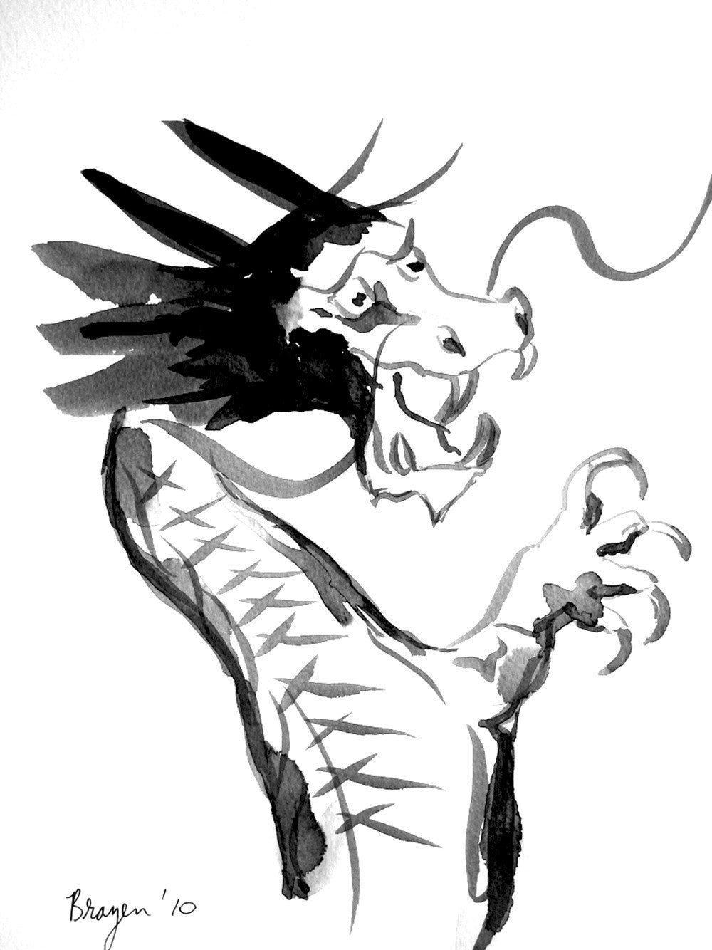 Ink Painting - Dragon Sumi-e - Featured in Etsy Finds - Art Print Brazen Design Studio Black