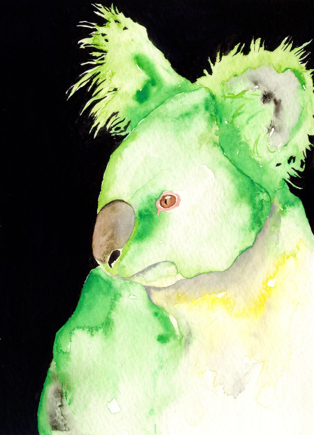 Watercolor Painting - Green Koala Contemporary Australia Wildlife Pop Art Print Brazen Design Studio Light Goldenrod Yellow