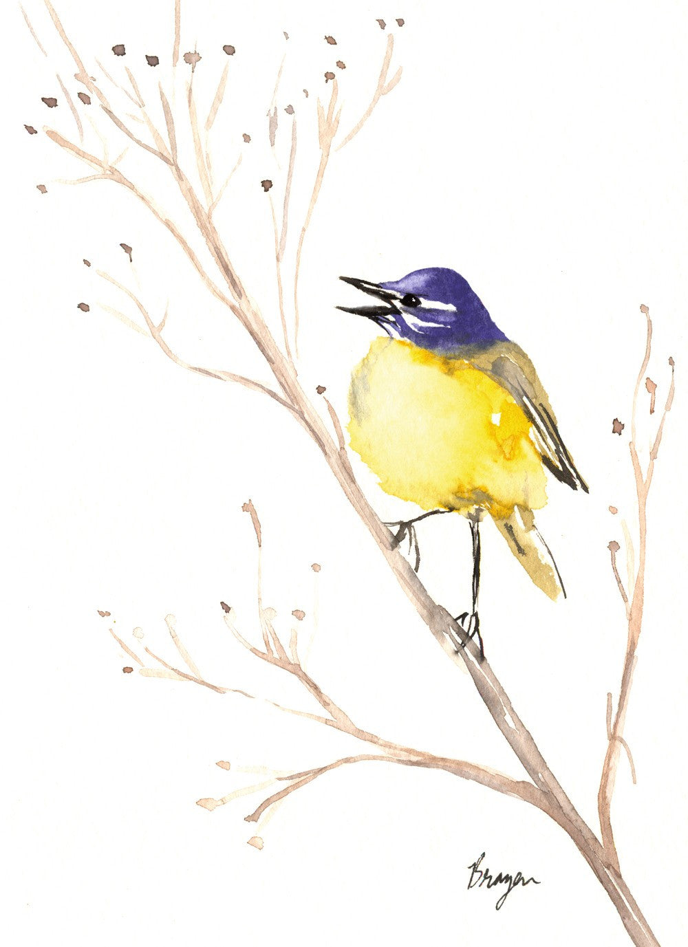Yellow Wagtail Wildlife Bird Sumi-e - Art Card Brazen Design Studio Pale Goldenrod