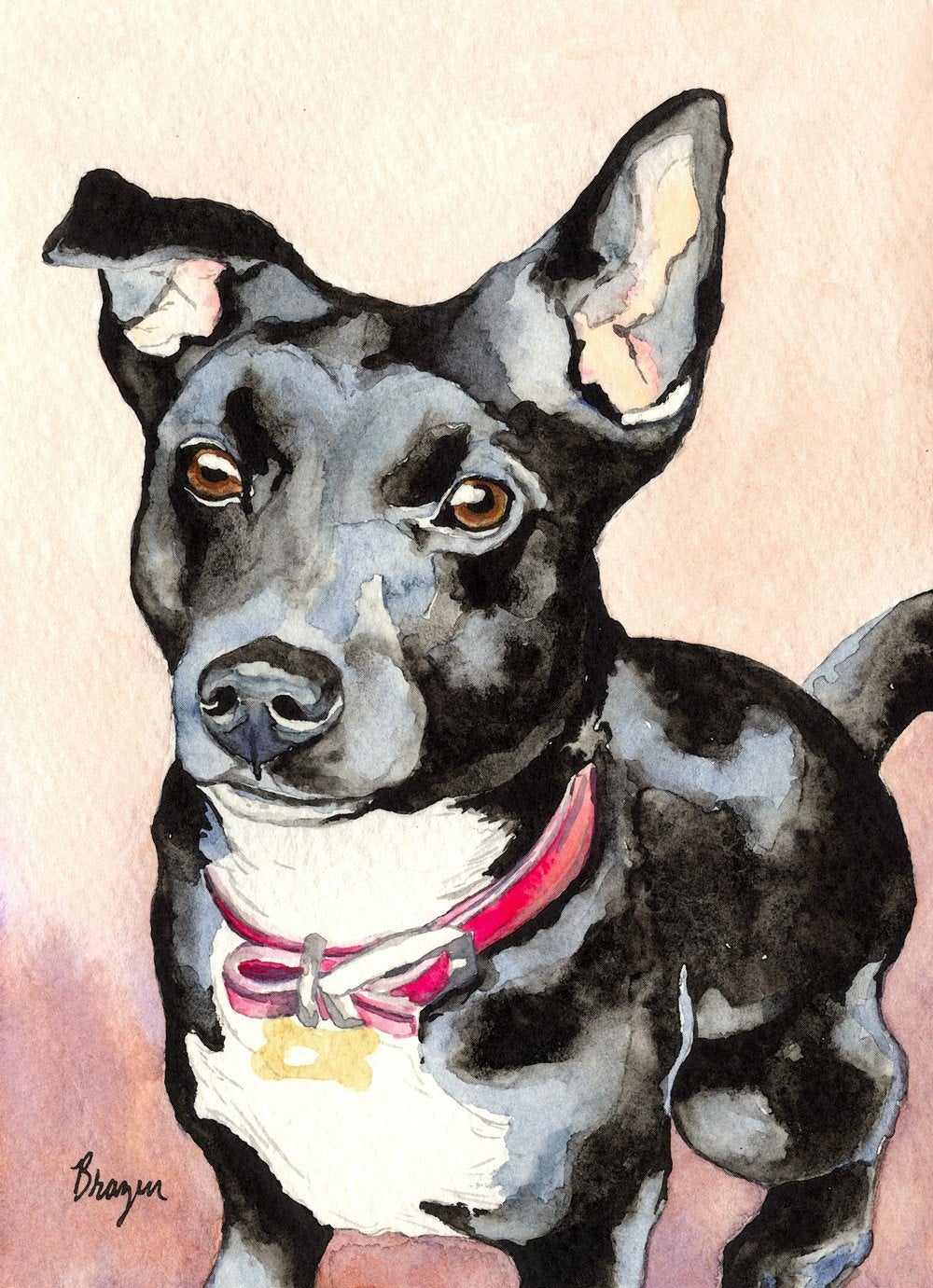 Custom Pet Portrait - Original Watercolour - Commissioned Painting from Your Photographs Brazen Design Studio Black