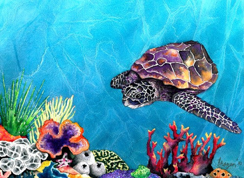 Art Print - Sea Turtle - Ocean Wildlife - Watercolor Painting Brazen Design Studio Light Sea Green